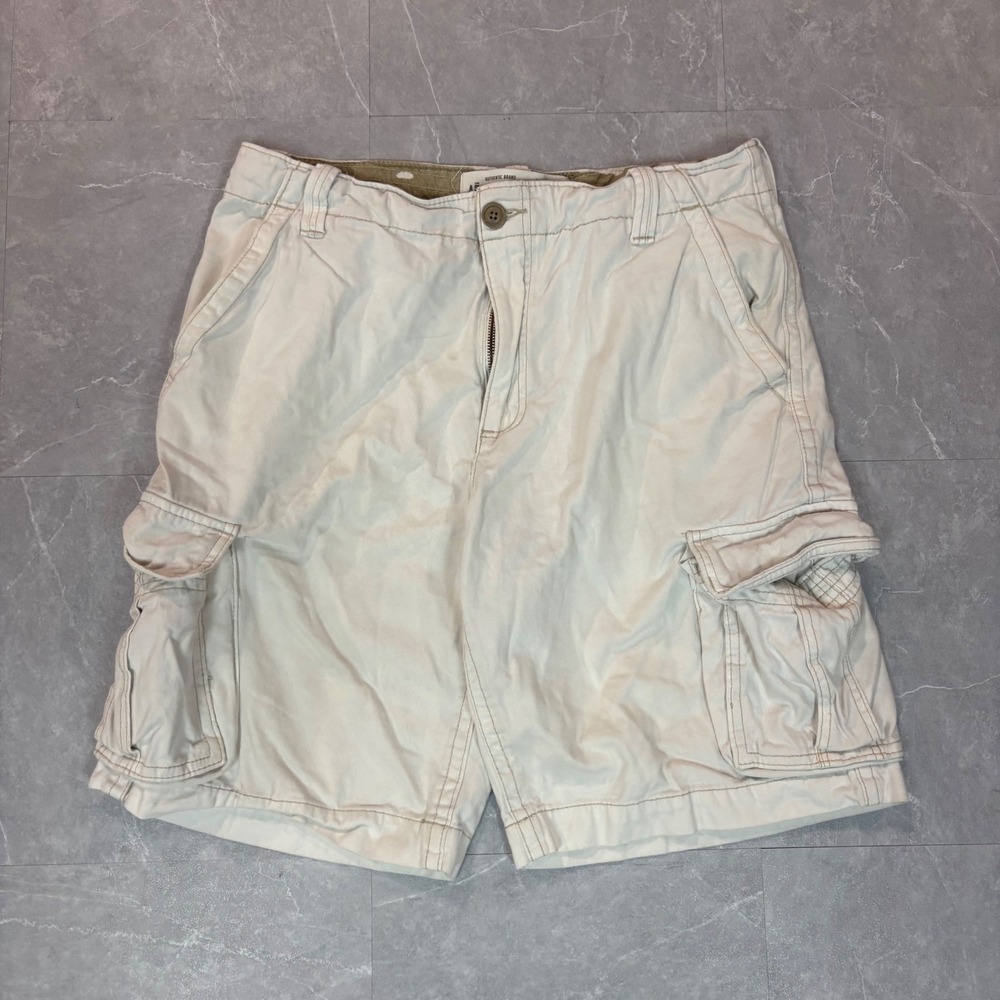 Aeropostale Mens Cargo Shorts Size 36 Off White Cotton Multi Pocket Casual 10in
